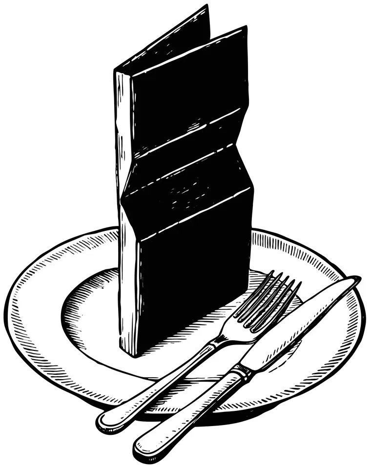 An engraving of a menu card on a dinner plate